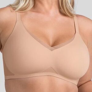 NWT Honeylove XL CrossOver Bra Wireless Logo Smooth Mesh Nylon Nude